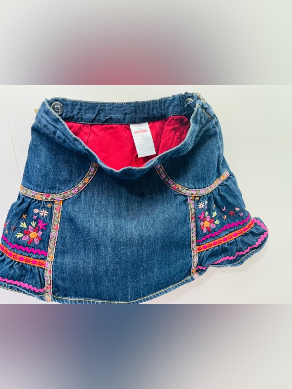 Gymboree Denim Skirt with Pink & Multicolor Embroidery - Picture 5 of 11